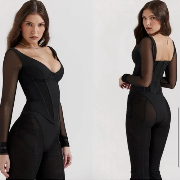 House of CB 'Araminta' Black Mesh Long Sleeve Corset NWOT - Picture 3 of 6